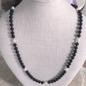 🟨Genuine Pearl & Black Onyx Necklace, Handmade